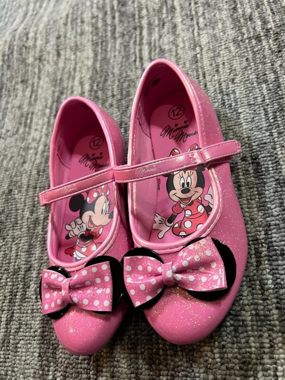 Disney Minnie Mouse Toddler Girls Pink Glitter Mary-Jane Ballet Flats Various Sz